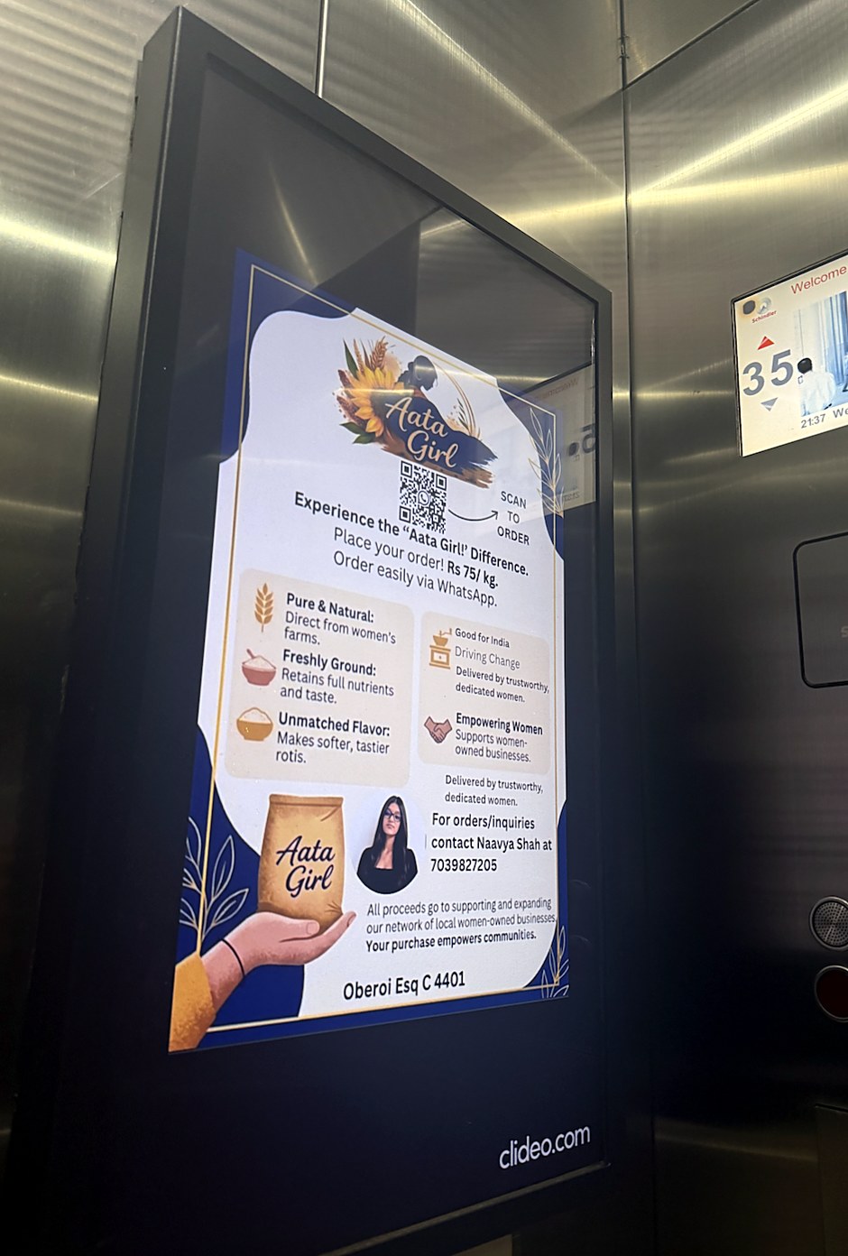 Aata Girl advertisement inside a building lift