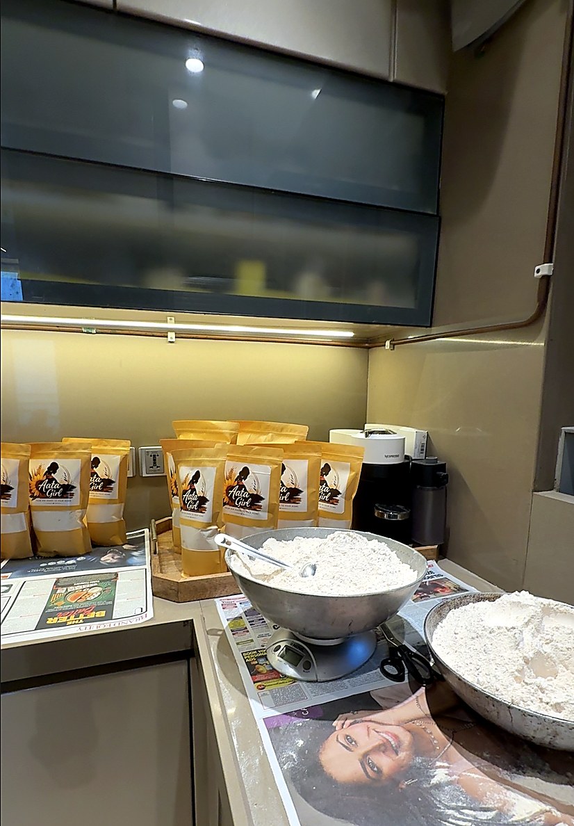 The Aata Girl kitchen counter with packed bags